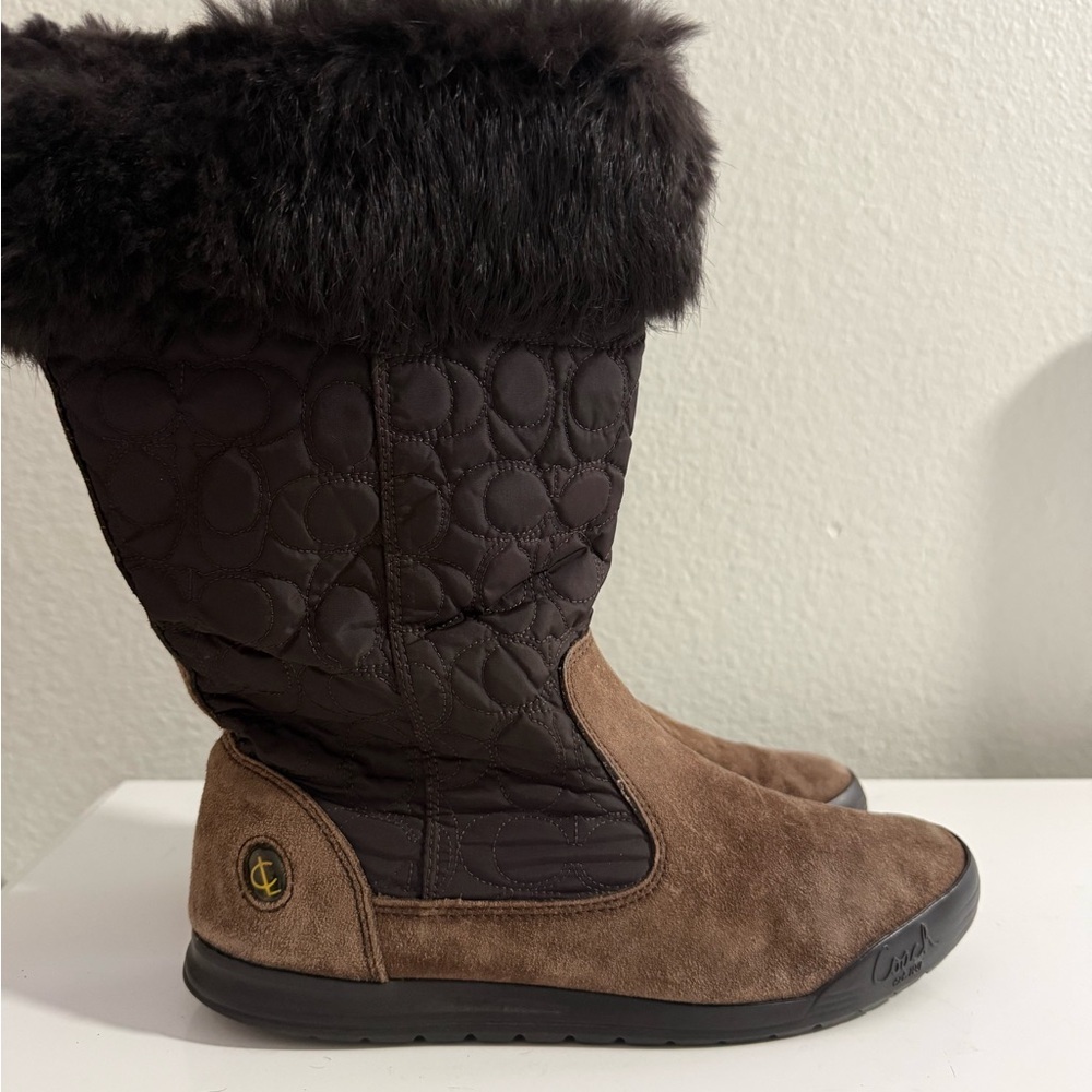 Coach Brown Quilted Shaft Winter Boots with Faux Fur Cuff - Picture 3 of 15